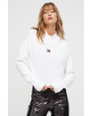 Tommy Jeans sweter bawełniany kolor biały lekki z półgolfem DW0DW16519