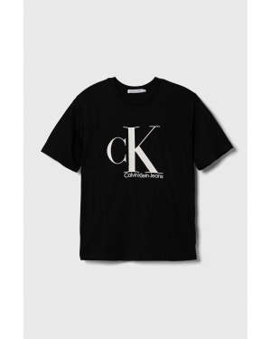 Calvin Klein Jeans t-shirt bawełniany dziecięcy kolor czarny z nadrukiem