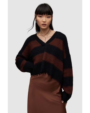 AllSaints sweter z domieszką wełny LOU CROP damski kolor brązowy