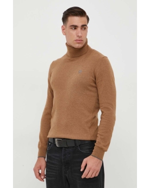 North Sails sweter z domieszką wełny męski kolor brązowy lekki z golferm