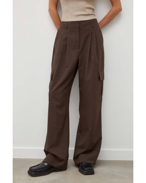 Herskind spodnie damskie kolor brązowy szerokie high waist