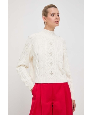 Twinset sweter z domieszką wełny damski kolor beżowy z półgolfem