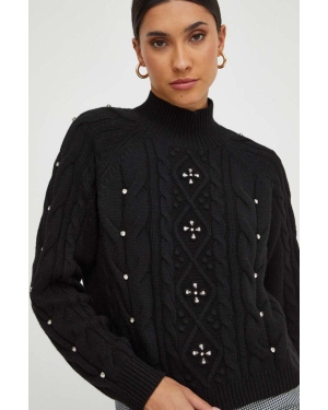 Twinset sweter z domieszką wełny damski kolor czarny z półgolfem