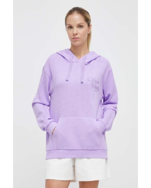 Colourwear bluza bawełniana damska kolor fioletowy z kapturem gładka