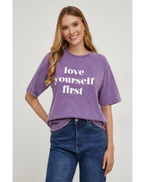 Answear Lab t-shirt bawełniany damski kolor fioletowy