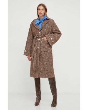 Custommade płaszcz z domieszką wełny kolor brązowy przejściowy oversize