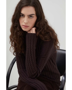 Lovechild sweter z domieszką wełny damski kolor brązowy lekki z półgolfem