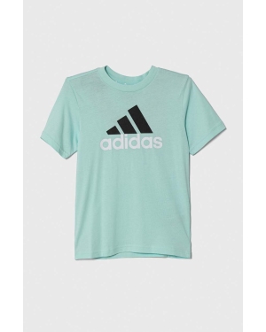 adidas t-shirt bawełniany kolor turkusowy z nadrukiem