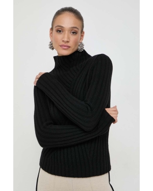 BOSS sweter wełniany damski kolor czarny ciepły z półgolfem