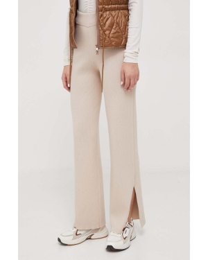 Calvin Klein spodnie z domieszką wełny kolor beżowy szerokie high waist