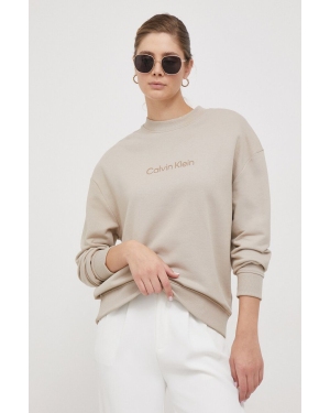 Calvin Klein bluza bawełniana damska kolor beżowy z nadrukiem