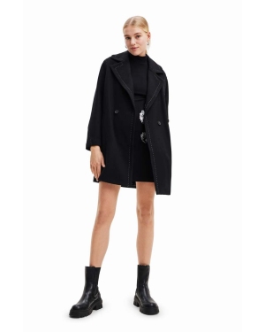 Desigual płaszcz 23WWEWAU WOMAN WOVEN OVERCOAT damski kolor czarny przejściowy dwurzędowy