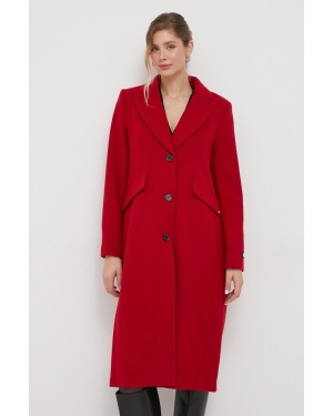 Dkny płaszcz wełniany kolor czerwony przejściowy
