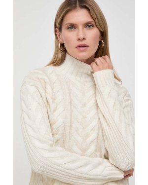 Guess sweter z domieszką wełny damski kolor beżowy z półgolfem