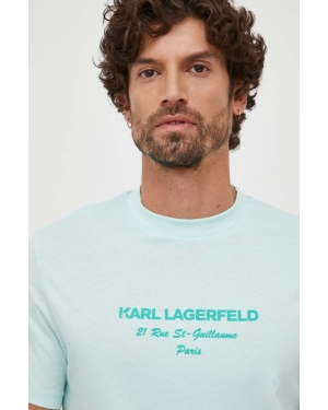 Karl Lagerfeld t-shirt męski kolor turkusowy z aplikacją
