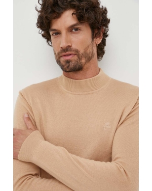 Karl Lagerfeld sweter wełniany męski kolor beżowy lekki