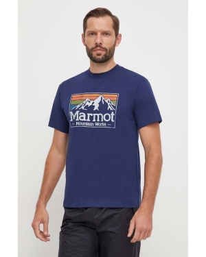 Marmot t-shirt sportowy MMW Gradient kolor granatowy z nadrukiem