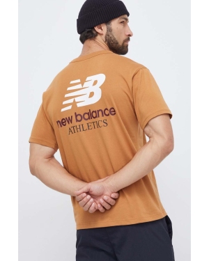 New Balance t-shirt bawełniany męski kolor brązowy z nadrukiem