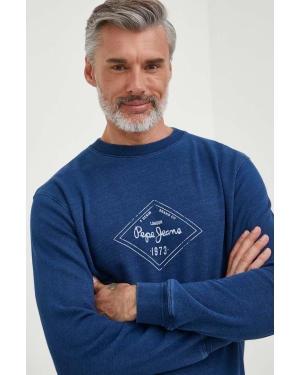Pepe Jeans bluza bawełniana męska kolor niebieski z nadrukiem