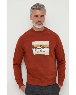Pepe Jeans bluza bawełniana męska kolor brązowy z nadrukiem