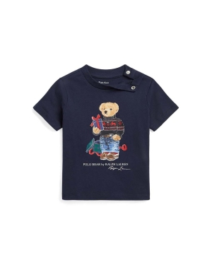 Polo Ralph Lauren t-shirt bawełniany niemowlęcy kolor granatowy z nadrukiem