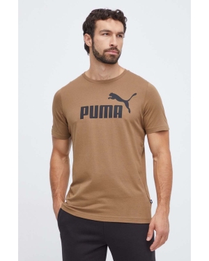 Puma t-shirt bawełniany kolor brązowy z nadrukiem