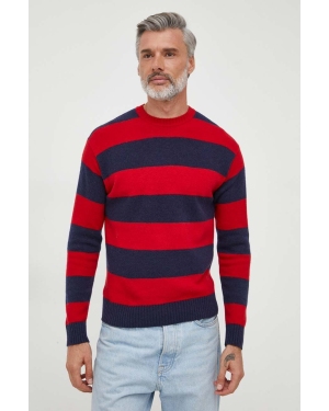United Colors of Benetton sweter wełniany męski kolor czerwony lekki