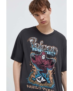 Volcom t-shirt bawełniany męski kolor szary wzorzysty