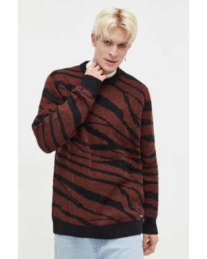 Volcom sweter z domieszką wełny męski kolor brązowy