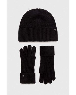 Lauren Ralph Lauren czapka i rękawiczki wełniane kolor czarny