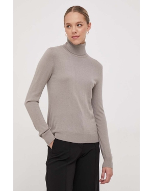 Sisley sweter wełniany damski kolor beżowy lekki z golfem