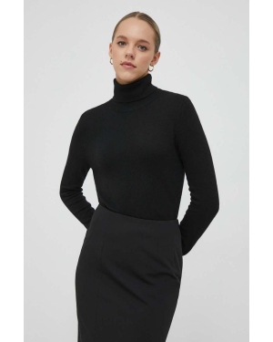 Sisley sweter z domieszką wełny damski kolor czarny lekki z golfem