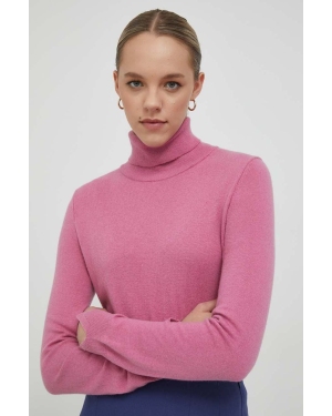 Sisley sweter z domieszką wełny damski kolor różowy lekki z golfem