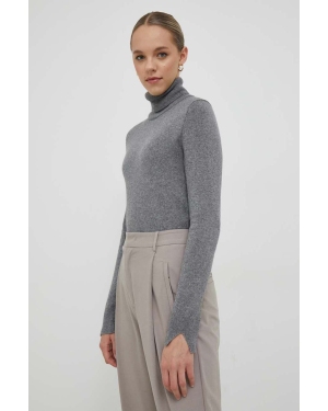 Sisley sweter z domieszką wełny damski kolor szary lekki z golfem