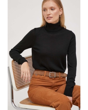 Sisley sweter wełniany damski kolor czarny lekki z golfem