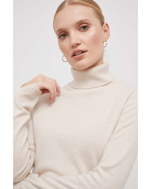 Sisley sweter z domieszką wełny damski kolor beżowy lekki z golfem