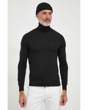 Sisley sweter wełniany męski kolor czarny lekki z golferm