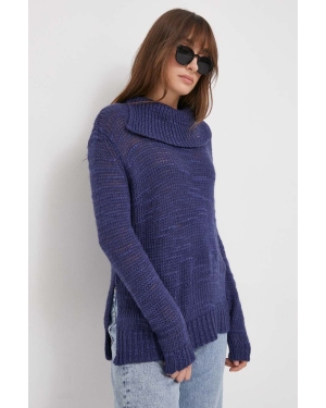 Sisley sweter z domieszką wełny damski kolor niebieski z golfem