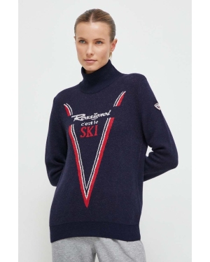Rossignol sweter wełniany damski kolor granatowy z półgolfem
