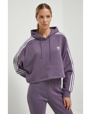adidas Originals bluza damska kolor fioletowy z kapturem wzorzysta