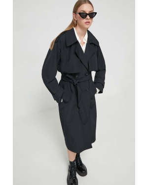 Abercrombie & Fitch płaszcz damski kolor czarny przejściowy dwurzędowy