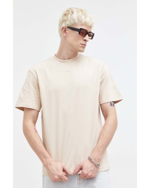 HUGO t-shirt bawełniany kolor beżowy gładki