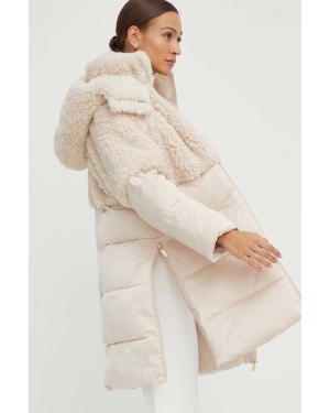 Elisabetta Franchi kurtka damska kolor beżowy zimowa oversize