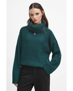 Medicine sweter z domieszką wełny damski kolor turkusowy ciepły z golfem