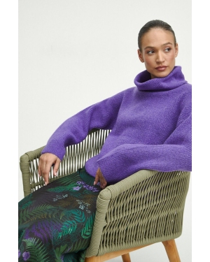 Medicine sweter z domieszką wełny damski kolor fioletowy ciepły z golfem