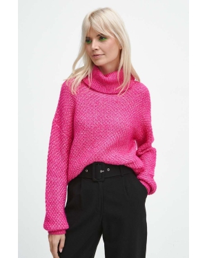 Medicine sweter damski kolor różowy ciepły z golfem