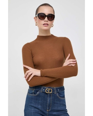 Twinset sweter wełniany damski kolor brązowy lekki z półgolfem