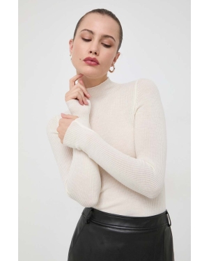 Twinset sweter wełniany damski kolor beżowy lekki z półgolfem