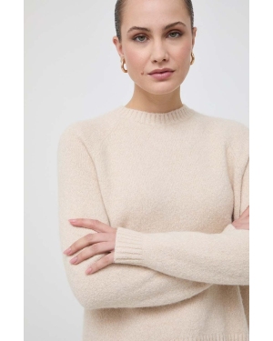 BOSS sweter z domieszką wełny damski kolor beżowy