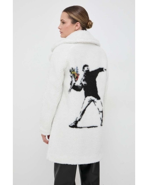 Guess płaszcz Guess x Banksy damski kolor biały przejściowa oversize